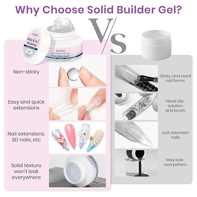 MIZHSE 3D Gel Nail Art Sculpting Gel, 5 in 1 Solid Builder Gel for Nails Clear Non-sticky Hard Gel with Mini U V Nail Lamp, Sculpting 3D Nail Art for Manicure Home DIY