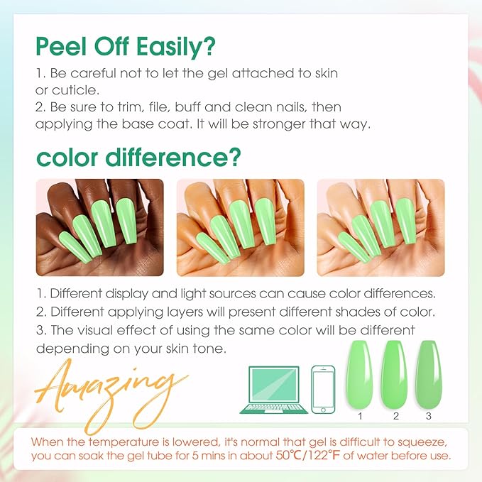 ROSALIND 8PCS Poly Nail Gel Kit with Mini U V/LED Lamp Pastel Poly Nails Gel Kit Starter Kits Yellow Green Blue Nail Extensions Gels Set