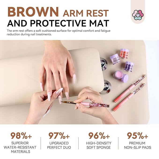SAVILAND Arm Rest for Nails Tech Professional: 15.7" Full-Length Nail Arm Rest for Apricot Super-Comfort Big Nail Arm Restwith Microfiber Leather Mat Height Hand Pillow Cushion Nail Salon Manicure