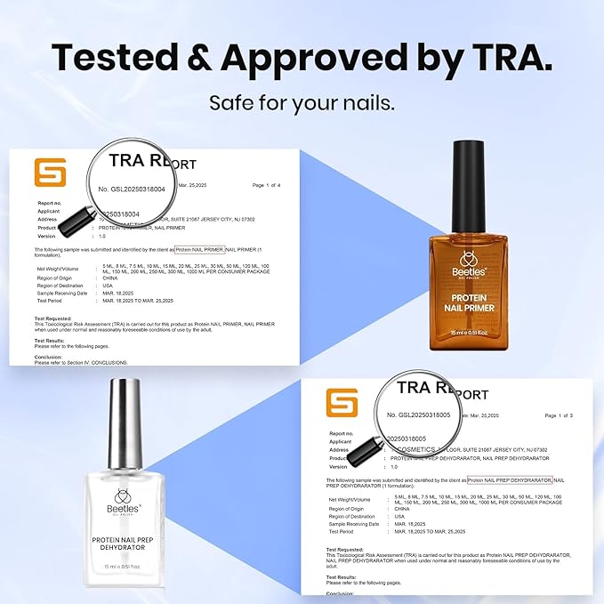 Beetles 3Pcs 15ml HEMA-Free Nail Prep & Glue Set, Professional Protein Nail Prep Acid-Free Dehydrate Bond Primer, TPO Free 9 in 1 Nail Glue Gel for Nail Tips Clear Press On Nails Nail Extension