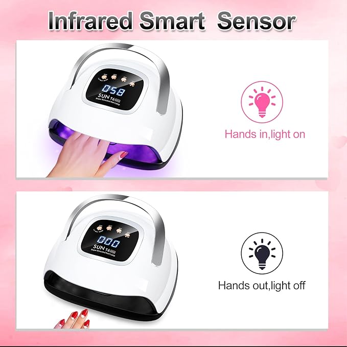 LKE UV Nail Lamp, 72W LED Nail Lamp Nail Dryer Light for Nails with 3 Timer Setting & LCD Touch Display Screen for Home and Salon Use (B-White)