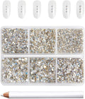Beadsland 7200pcs Flatback Rhinestones,Glass Rhinestone Nail Gems Round Crystal Rhinestones for Crafts,Mixed 6 Sizes with Wax Pencil Kit, SS3-SS10,Blue Moonlight