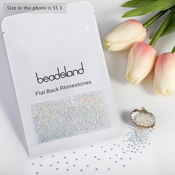 Beadsland 2880pcs Flat Back Crystal Rhinestones Round Gems for Nail Art and Craft Glue Fix, Transparent AB,SS3,1.2-1.4mm