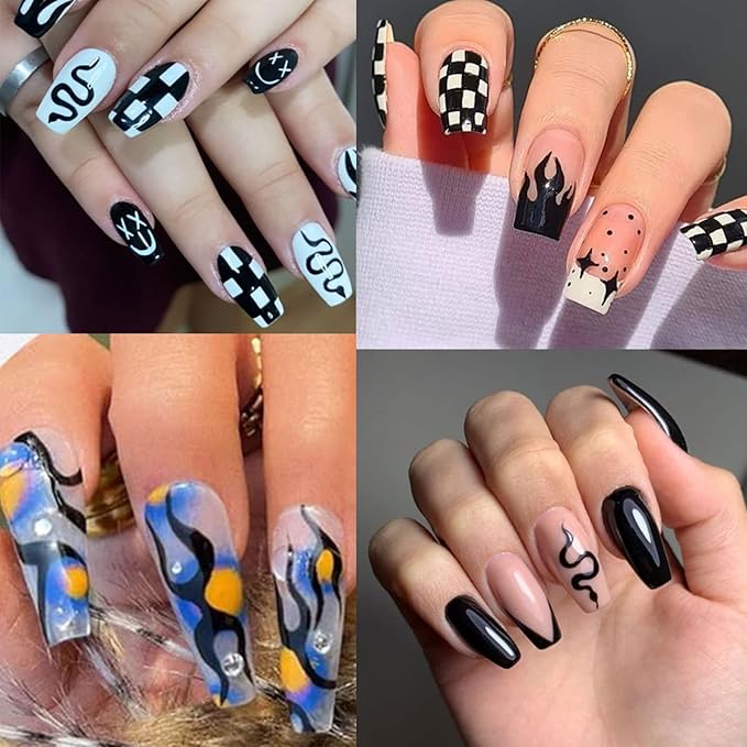 8 Sheets Cloud Moon Nail Stickers, 3D Black White Design Self-Adhesive Nail Art Decals,Flame Starlight Butterflies DIY Manicure Decorations for Women Girls