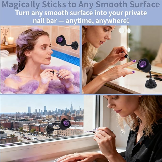 Nail Polish Bottle Holder, Rose-Shaped with 360° Rotating Stem, Tilted for No-Spill, Strong Suction Cup, All-Bottle Fit (Black)
