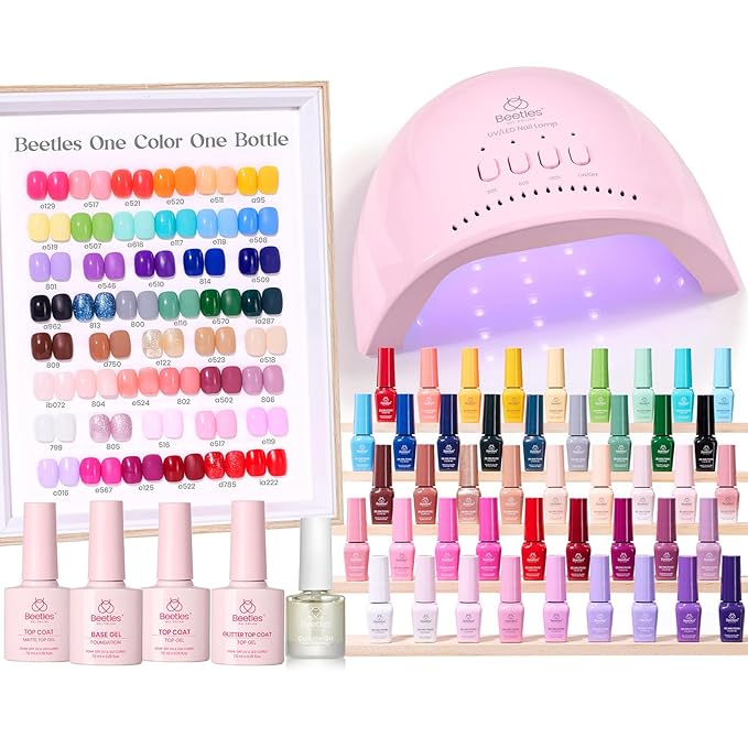 Beetles Gel Nail Polish Kit with U V Light - 45 Colors Valentines Gel Polish Set 75 Pcs One Color One Bottle Emotional Journey Kit with Top Base Coat Beauty Must Have Salon Gifts for Women Teen Girls
