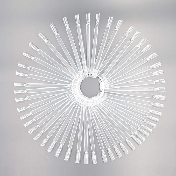 100 Pieces Nail Art Polish Display Practice Stick with Metal Split Ring Holder - Transparent Finger Clipper Nail Art Tips Display Swatches Nail Polish Color Board Card Plates Practice Templates