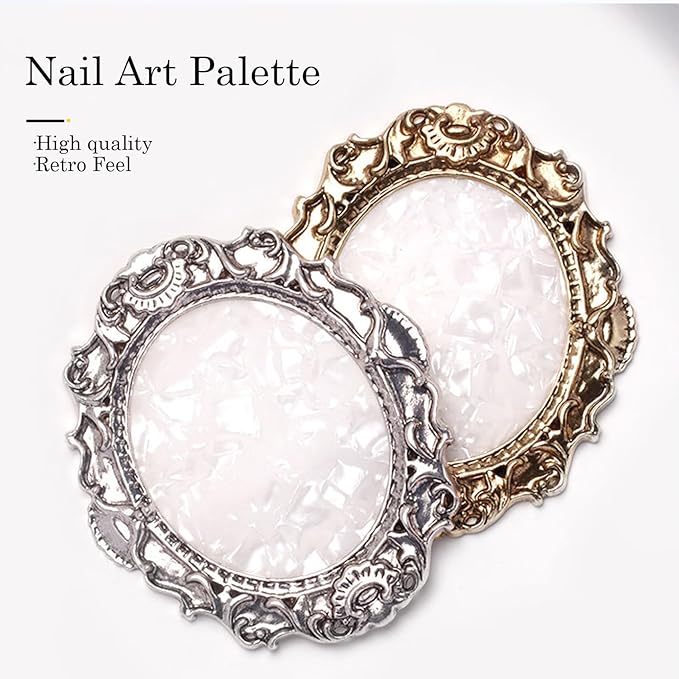2 Pcs Nail Art Palette Nail Mixing Palette Polish Color Mixing Plate Golden Edge Nail Holder Display Board Cosmetic Mixing Tools (Gold)