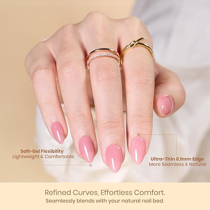 Beetles Flat-X Gel Nail Tips - Short Almond Press-On Nails 16 Sizes 320 pcs | Pre-Etched Half-Matte Full-Cover Soft Gel Tips Fake Nail for Flat & Natural Nail Beds - Easy DIY Salon