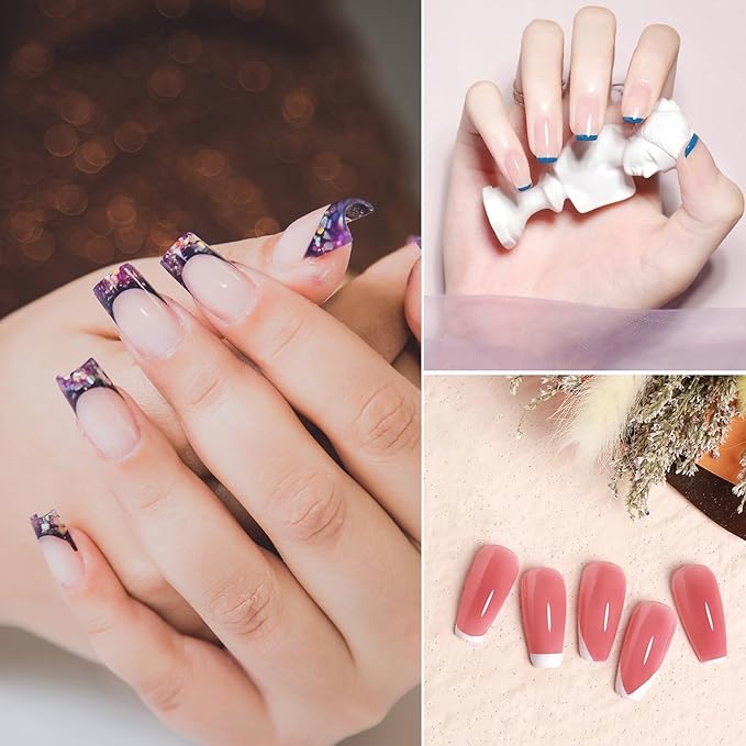 French Tip Nail Stamp Clear Silicone French Tip Tool French Tip Stamp French Manicure Kit French Nail Art Stamper Kit with Scrapers and Nail Art Brushes for French Manicure Home DIY Salon 5 Pcs