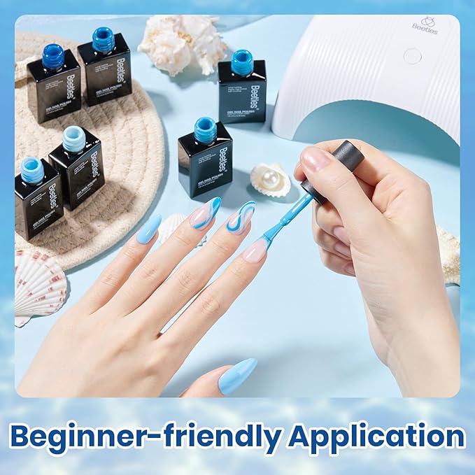 Beetles Blue Gel Polish Set Gel Nail Polish 6 Colors Light Baby Dark Navy Blue Soak off Uv Led Lamp Needed Manicure DIY Home Gifts for Women Ocean Range