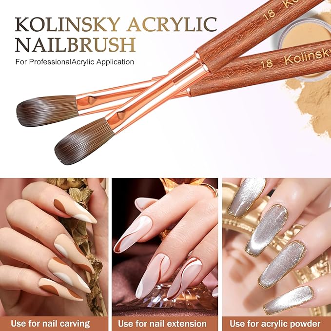 100% Pure Kolinsky Acrylic Nail Brush Size 2 for Acrylic Application - Acrylic Powder Brush for Nail Art Professional Salon Quality Acrylic Powder Brush for Nail Art Extension (Rose Gold Wood)