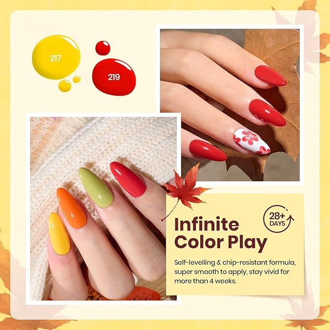 Beetles Spring Gel Nail Polish Set – 6 Colors Red Green Purple Orange Yellow Gel Polish Kit, Soak Off UV LED Gel Nail Polish for Manicure Nail Art Thanksgiving Gift for Women