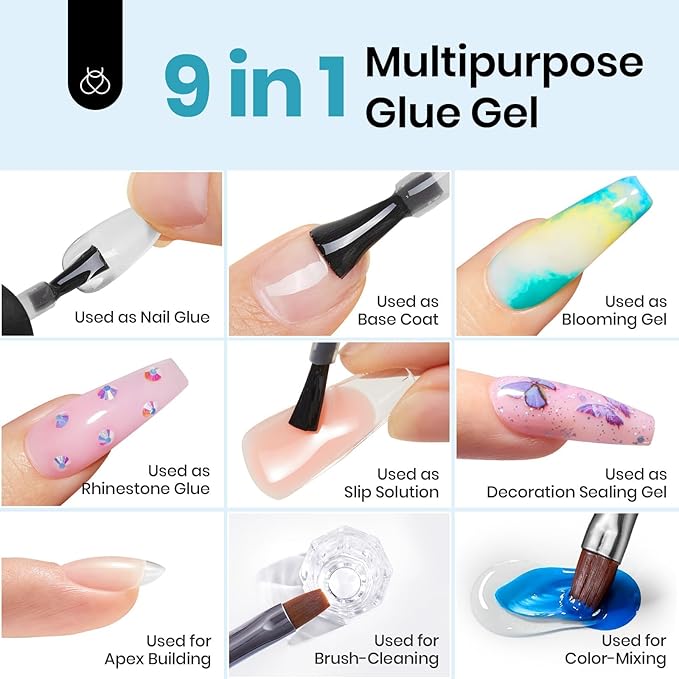 Beetles Gel Nail Kit Easy Nail Extension Set 504Pcs Pre Filed Half Matte Short Square Soft Etch X Nail Tips with 5 in 1 Nail Glue Gel Uv Led Lamp Nail for Women