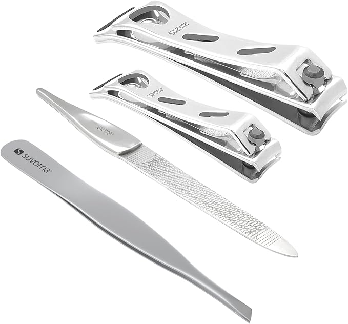 Suvorna Nail Clipper Set with Fingernail Cleaner for Under Nails, Large Nail Clippers for Thick Nails, Small Nail Cutters, Tweezers for Women Facial Hair, Fingernail Clipper Manicure Set for Women