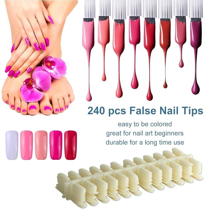 216 Nail Display Book with 240 Nail Tips & 300 Number Labels, Professional Gel Polish Nails Art Design Swatches Book (Silver)