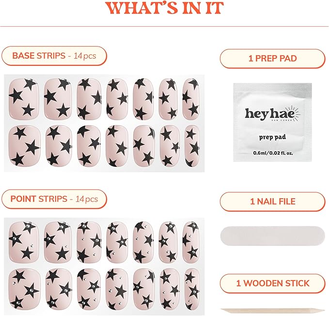 Heyhae Semi Cured Gel Nail Strips | No LED Lamp Needed | Glitter, Pink, Spring | Easy Apply & Remove, Salon Quality | Includes 28 Strips, 1 Prep Pads, Nail File & Wooden Stick - Hey, You’re My Star