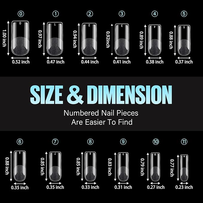 TOMICCA Medium Square Nail Tips Half Matte Acrylic Fake Nails 240Pcs Long Full Cover False Nails Clear Gel Tips 12 Sizes for Nail Extension Home DIY Salon