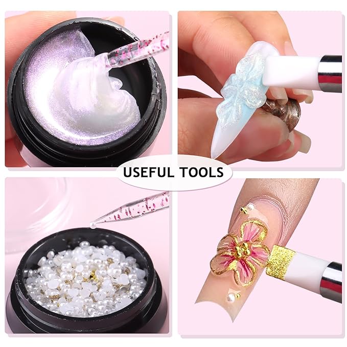 Solid Builder Gel For Nails, Aurora Blue Pink Green Clear Non-Sticky Hand Sculpting Gel For Nail Art With Silicone Carving Pen Chrome Nail Powder Professional Nail Salon Supplies