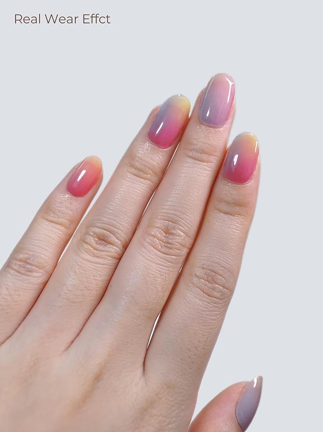 Semi Cured Gel Nail Strips - UV Light Gel Nail Stickers - 20 Long Lasting Salon Quality Wraps (Joyful Drops Pink)