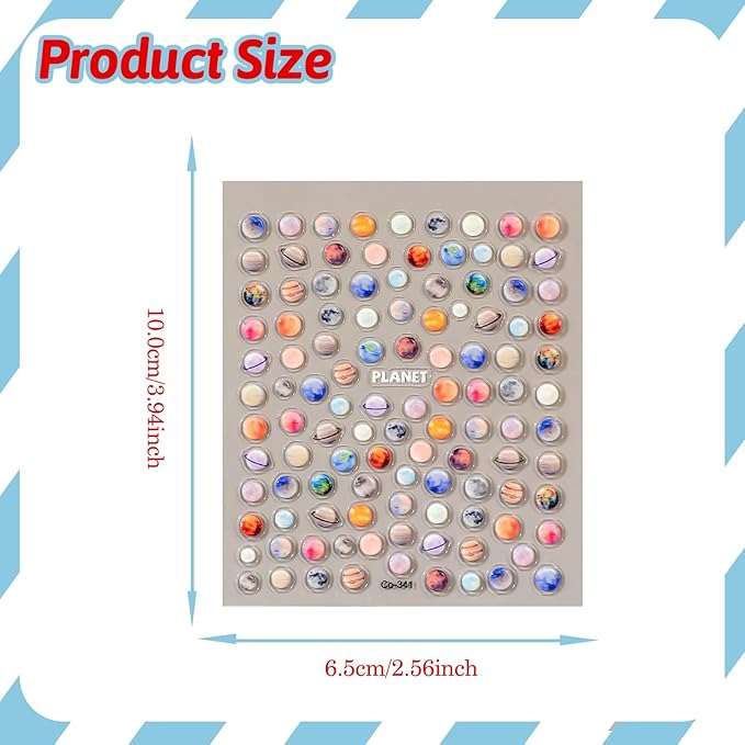 3 Sheets Jelly Planet Series Nail Stickers 5D Embossed Nail Stickers for Nail Art Space Nail Decals with Earth Moon Saturn Designs 3D Nail Art Sticker Cute DIY Self-Adhesive Supplies
