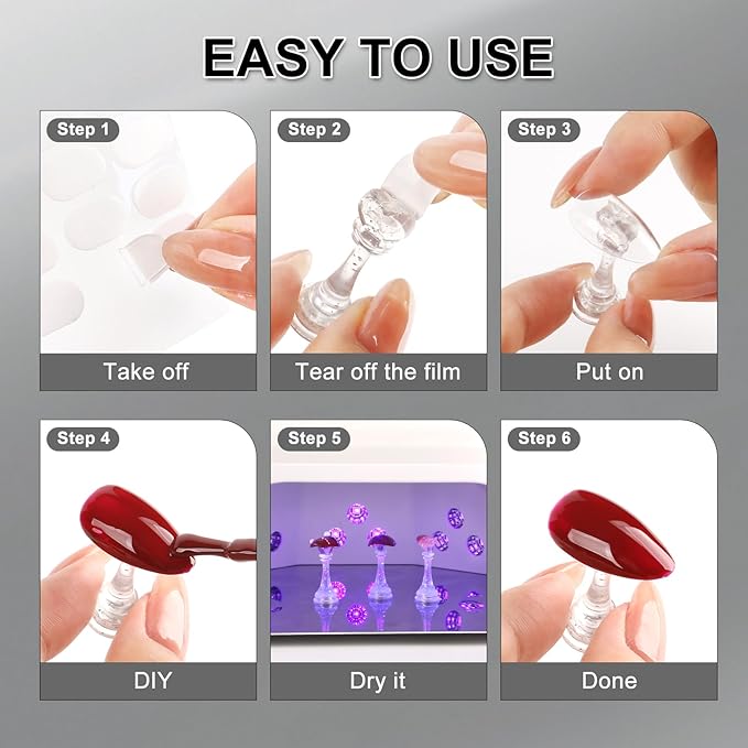 ANGNYA Nail Stand for Press Ons,Round Shape Super Magnetic Base Nail Holder for Painting Nails with 200 Pcs Reusable Double-Sided Tape for Nails Practice Nail Tools Home DIY Salon Supplies