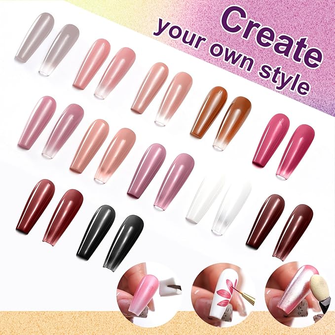 Gradient Gel Nail Set, 12 Nude Pink Color for Ombre White＆Black Nail Polish Platte Kit with 14* Nail Art Tools, Pigmented Pat Painting Gel French Manicure No-wipe Soak of UV DIY Art