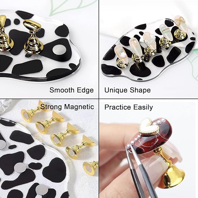 2Set Acrylic Nail Stand with 42pcs Reusable Putty Press on Nail Kit Metal Nail Holder for Painting Nail Display Practice Stand Nail Tip Stand Magnetic Nail Art Tools for Women