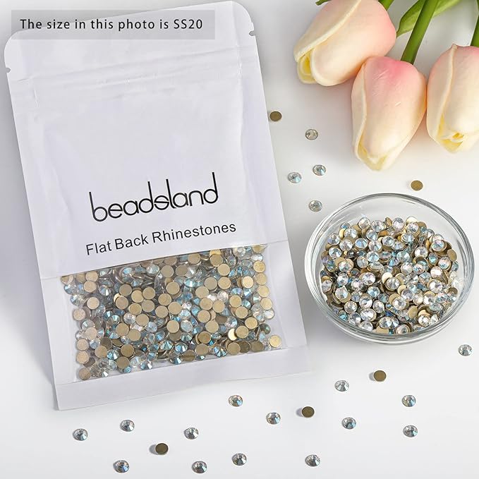 Beadsland 2880pcs Flat Back Crystal Rhinestones Round Gems for Nail Art and Craft Glue Fix,Blue Moonlight,SS20,4.6-4.8mm
