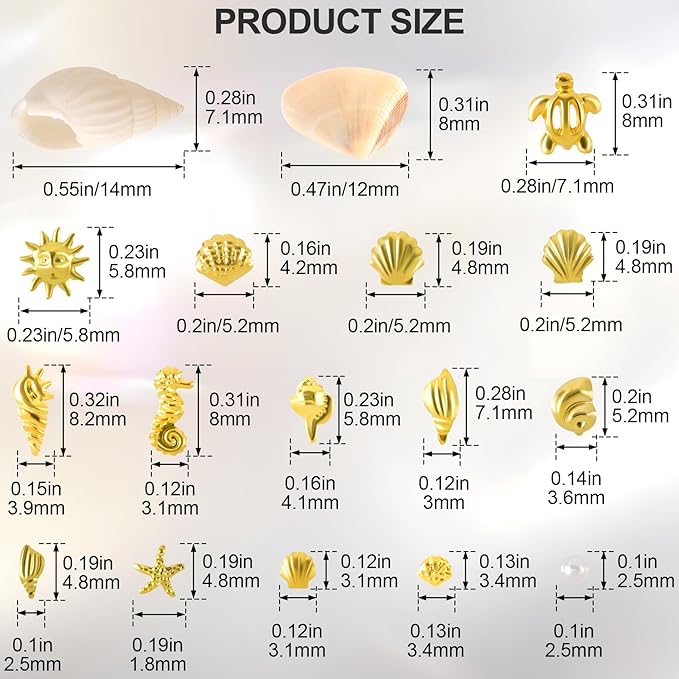 2 Disc Ocean Nail Art Charms, 3D Alloy Nail Art Decals, Beach Starfish Seashell Handmade Supplies for Women DIY Craft Jewelry Manicure Embellishments- Gold & White