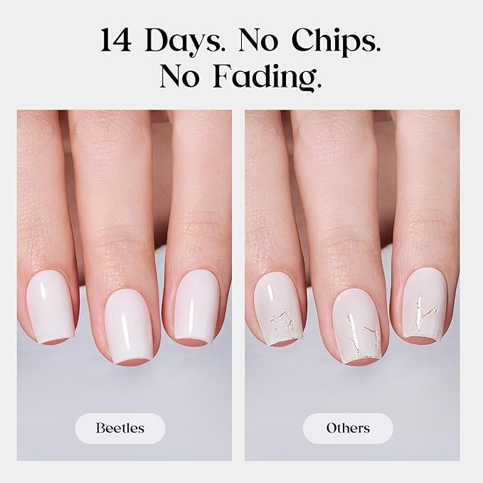 Beetles Natural Milky White Press On, Medium Almond Press On Nails, Soft Nail Gel Nail Kit with Fast-Dry Nail Glue & Adhesive Tabs, 32pcs 16 Sizes, Girls Stick On Nails for Women
