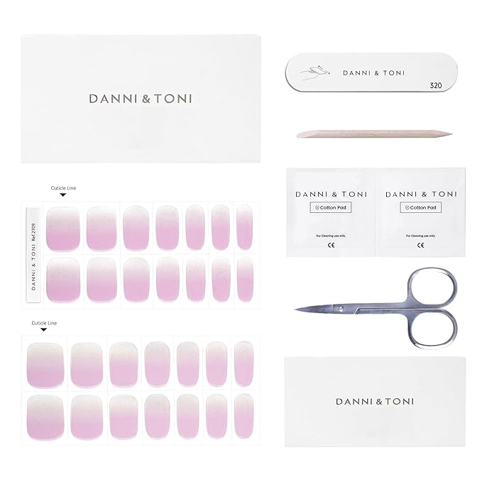 DANNI & TONI Semi Cured Gel Nail Strips Lavender Gradient (Lilac Sheen) Fine Glitter Ombre Gel Nail Wraps 28 Stickers
