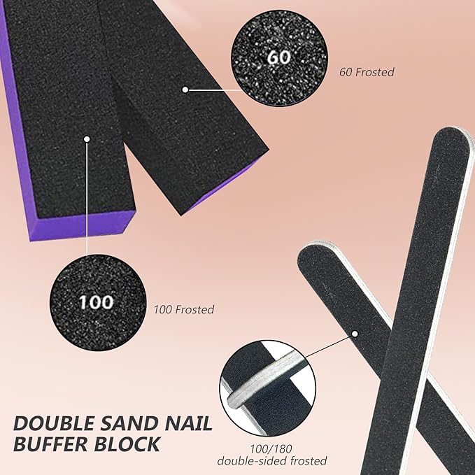 SKYPIA 4 Pack Black Nail File 100/180 Grit and Purple 3 Sided Buffer Block Set