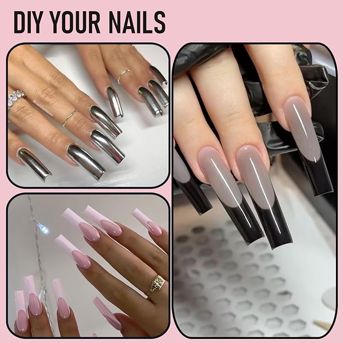 Square (Sculpted) Poly Gel Dual Nail Forms, Medium Long Reusable Full Cover Acrylic Builder Solid Hard Gel Polygel Extension Nail Molds 14 Sizes 140 Pcs, Set for Salon & DIY