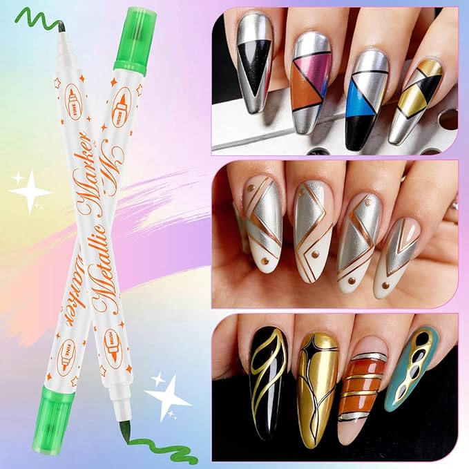 Kalolary 12 Colors Nail Art Pens Set, Nail Polish Pens Double-Ended Acrylic Paint Pen Nail Art Markers Quick-Dry Nail Art Tools for Dotting Drawing Painting DIY Nail Art Beauty Manicure（J）