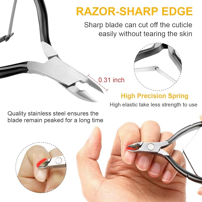 Mudder Acrylic Nail Clippers Kit False Nails Tips Cutter Professional Cuticle Trimmer Nipper Cutter Pusher Remover Stainless Steel Manicure Pedicure Art Tools Set Salon Home(Black)