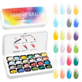 24 Colors Ombre Gel Nail Polish Palette Set,Ombre Pigment for Nails,Gradient Painting Blooming Gel with 100Pcs Nail Sponges for 3D Gels Nail Art can be Painted in Salon or Home Use