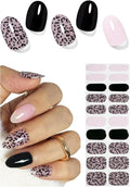 Semi Cured Gel Nail Strips, Leopard Glitter 20pcs Adhesive UV Sticker, Wraps for Home Manicure DIY