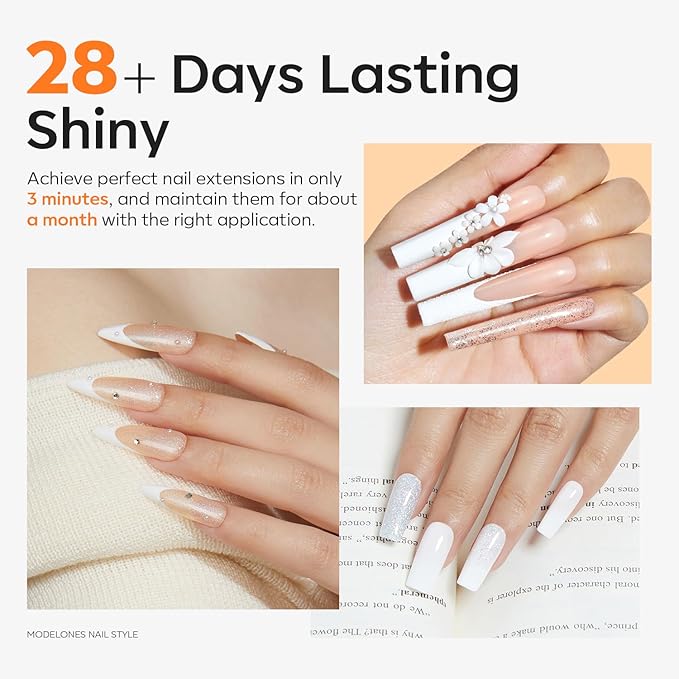 modelones Poly Nail Gel, Hema-Free 60 ML Milky White Poly Extension Gel Nail Enhancement Thickening Pure White Builder Overlays 3D Molding Supplies Home DIY