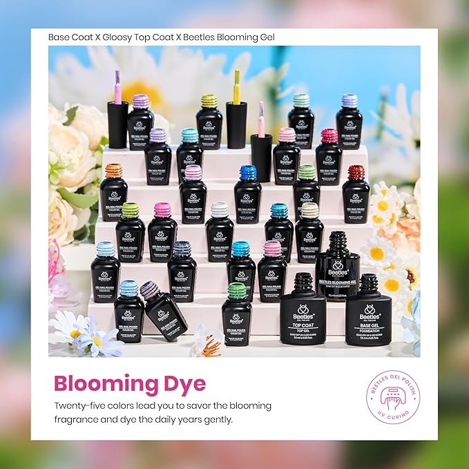 Beetles Spring Gel Polish Set - Blooming Dye Colleciton, 25 Pastel Colors with Blooming Gel Polish Set Yellow Pink Blue Purple with Base Top Coat Trendy Colors Uv LED Lamp Salon DIY at Home