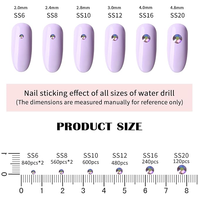 4240Pcs lt.Amethyst AB Flatback Rhinestones 6 Sizes Crystal Diamonds for Nail Art Crafts Clothes Shoes with Tweezers and Picking Pen