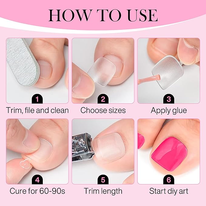 Square Toe Nail Tips, 504Pcs 15 Sizes Full Cover Press On Toenails for Women, Long Wider Pre-etched Double Matte Fake Toenails for Big Toe Nail Extensions Home DIY Salon Soak Off