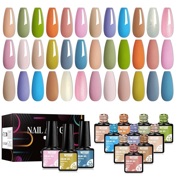 MTSSII Gel Nail Polish Set 18 Colors Nude Gel Polish Kit Pink Purple Green Blue Long Lasting Soak Off UV Nail Polish Set Gifts for Women