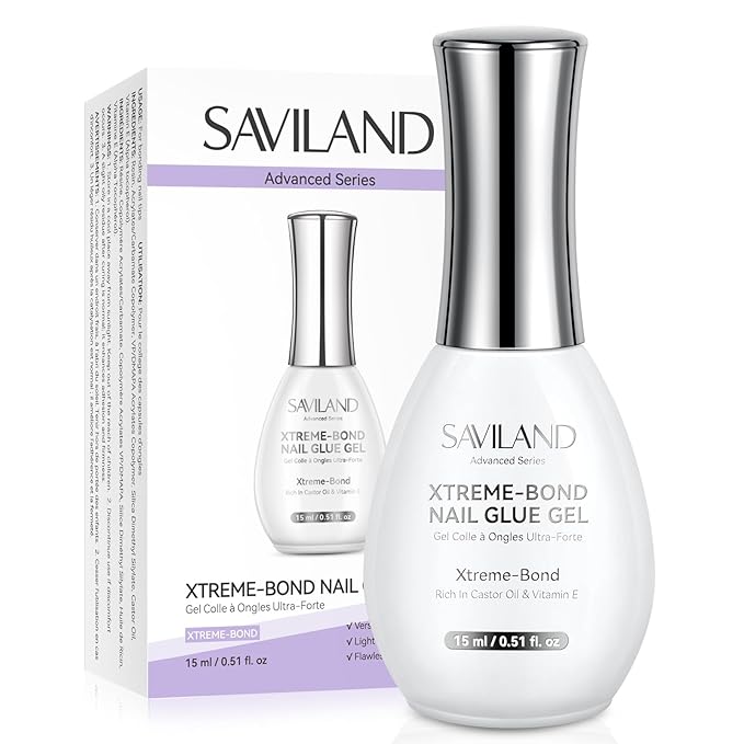 SAVILAND Advanced 6-in-1 Gel Nail Glue: 15 ML Strong Adhesive Nail Glue Gel 30-Day Lasting for Halloween Press on Nails Tips DIY Home Use