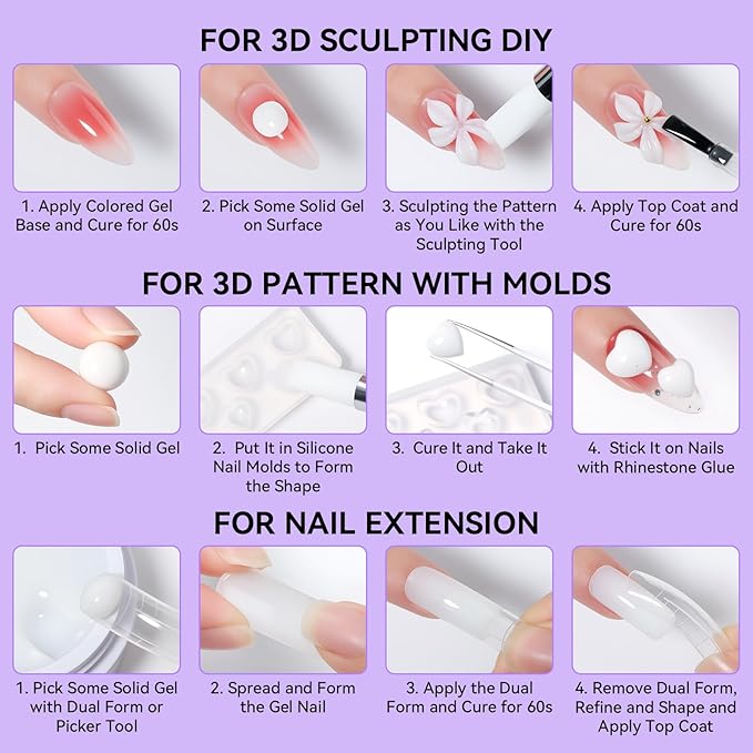 Makartt 3D Gel Nail Art: White Sculpting Gel Non-Sticky Molding Solid Hard Gels Builder DIY Kit for Nail Extension, Soak Off Gels Glue for Acrylic Nails Carving Manicure for Home Salon