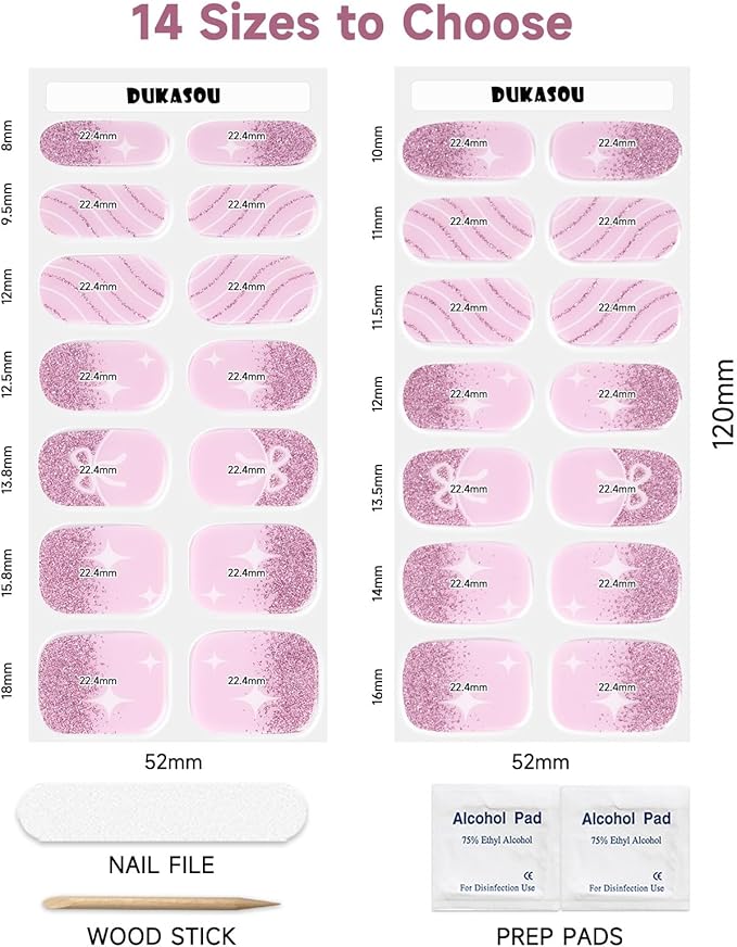 Semi Cured Gel Nail Strips,28 pcs Gel Nail Stickers Wraps Work with UV Lamp,Long Lasting Polish Stickers UV Cure,Easy to Apply