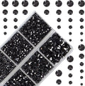 4000Pcs Mixed Size Hot Fix Round Crystals Gems Glass Stones Hotfix Flat Back Rhinestones (Hematite Black)