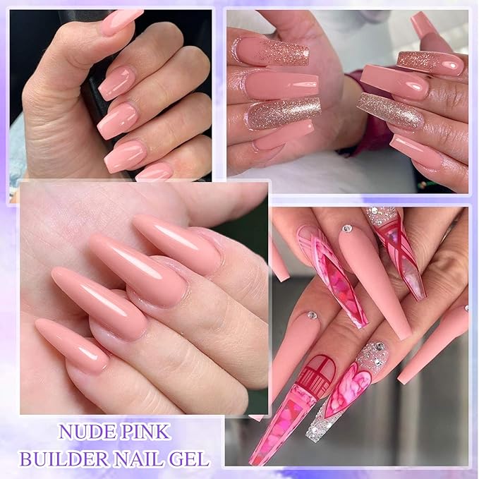 Saviland Builder Nail Gels Kit - 60 g Nudes Pink Nail Extension Gel Set Nail Strengthen Hard Gel Nail Art Manicure Set with Acrylic Nail Brush & 100PCS Nail Forms for Beginners