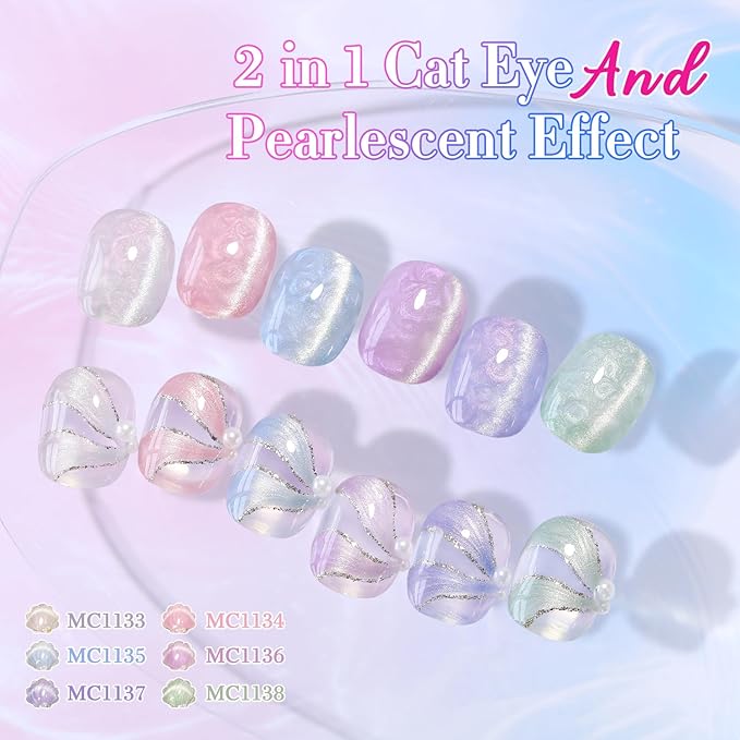 Double Rhythm 15ML Ice Glass Cat Eye Gel Polish with Magnet Holographic Glitter Shimmer Translucent Sheer Color Salon Soak Off Magnetic Nail at Home (Mermaid Blue-MC1135)