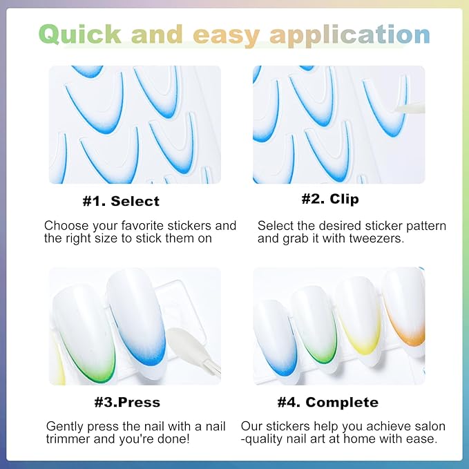 12 Sheets French Tip Nail Stickers for Gradient French Line Nail Art Stickers, Color Wave Stripe Nail Decals Self Adhesive Nail Tips Guides Stripe Lines Sliders for Women Girls Nail Decoration 807-3